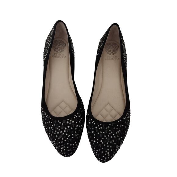 Vince Camuto Black Suede Rhinestone Ballet Flat Sz 10 Eur 40 - Picture 1 of 9